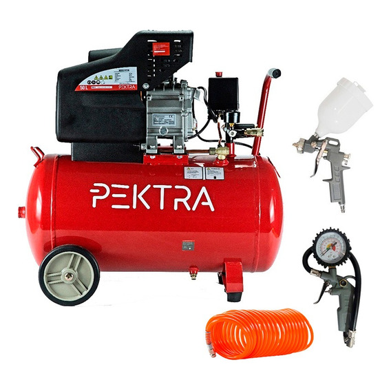 Compresor De Aire 50 Litros + Kit Compacto Pektra 2.5 Hp Color Rojo Fase eléctrica Monofásica Frecuencia 50 Hz/60 Hz