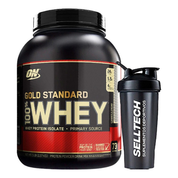 Proteína On Gold Standard 100% Whey 5lb Cookies&cream+shaker