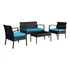 Juego Jardin Ratan Mesa Sillón 2 Cuerpos Butacas Almohadones Estructura Azul