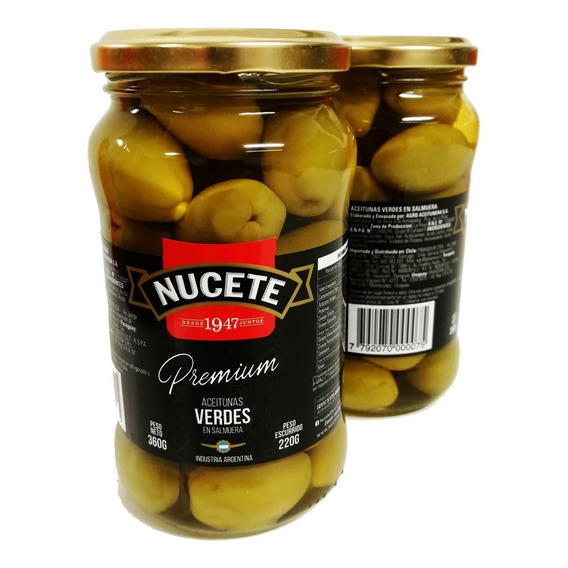 Aceitunas Verdes Premium Nucete En Salmuera 360 Grs