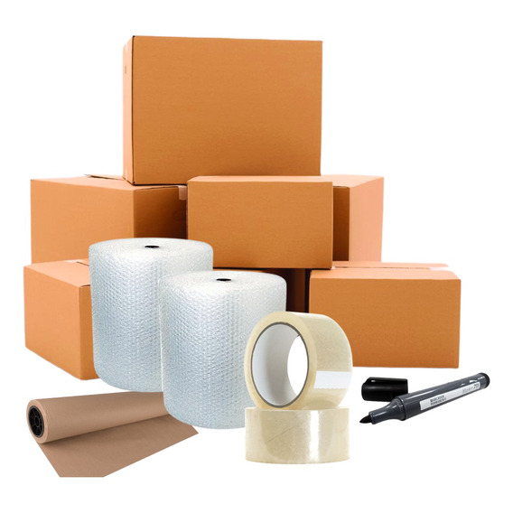 Pack De Mudanza  Básico: Cajas+burbújas+cinta+papel Kraft