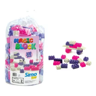 Blocos De Montar 300 Peças Magic Block Rosa - Simo Toys