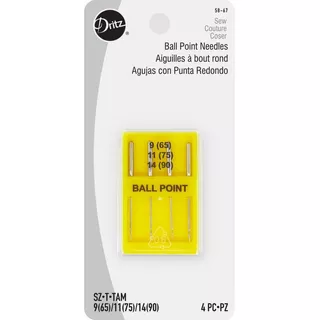 Pack 4 Agujas Universales Dritz® Para Máquina De Coser Color Pack 9(65), 11(75) Y 14 (90) Punta De Bola