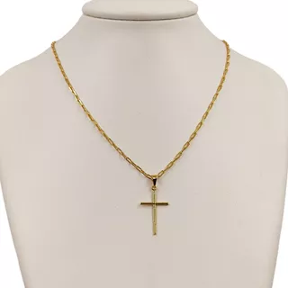 Colar E Pingente Crucifixo Fino Tungstênio Banhada Ouro Cor Dourado