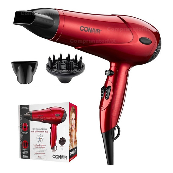 Secadora Cabello Conair Titanio Y Colágeno Turbo Anti Frizz Color Rojo