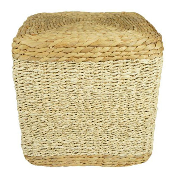 Puff De Rattan Banco De Fibras Naturales  Cubo  40x40x40cm