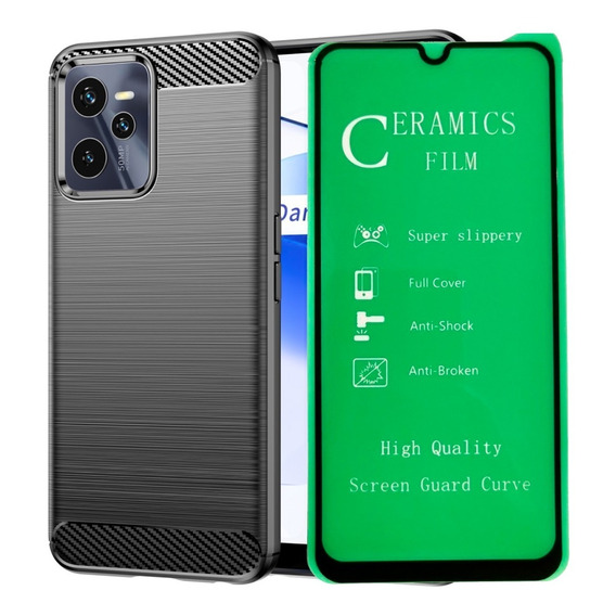 Funda Estuche Forro + Vidrio Cerámico Para Realme C35