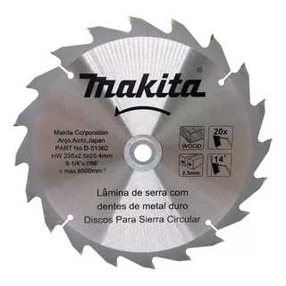 Disco De Serra Metal Duro 235 X 25,4 X 20d. - D-51362 Makita Cor Prateado