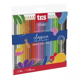 Lápis Cor Tris Vibes 24 Cores Clássica + 1 Lápis Graduado 6b