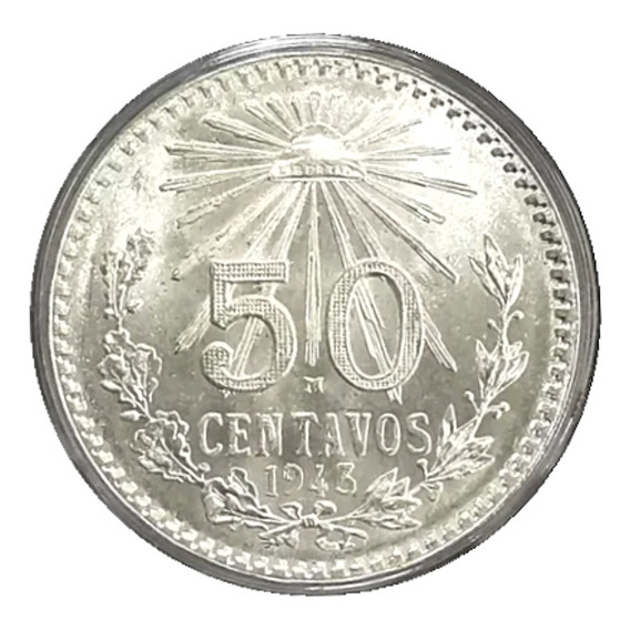 Moneda 50 Centavos 1943, Plata Ley 0.720 En Capsula