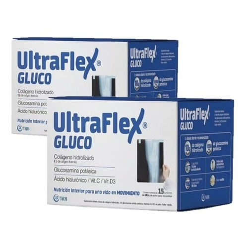 Suplemento en polvo UltraFlex  Gluco Nutricional colágeno hidrolizado sabor vainilla en sobres 15 un pack x 2 u