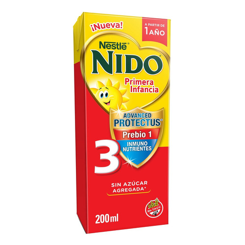 Leche de fórmula líquida sin TACC Nestlé Nido 3 en brick de 24 de 200mL - 12  a 36 meses