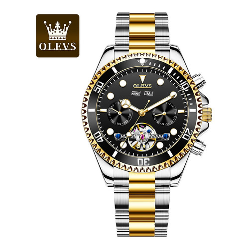 Relojes Automáticos Impermeables De Lujo Olevs 6605 Color del fondo Silver Gold Black