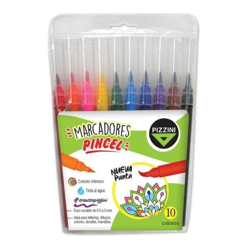 Marcadores Punta Pincel X 10 Colores Pizzini Brush Lettering