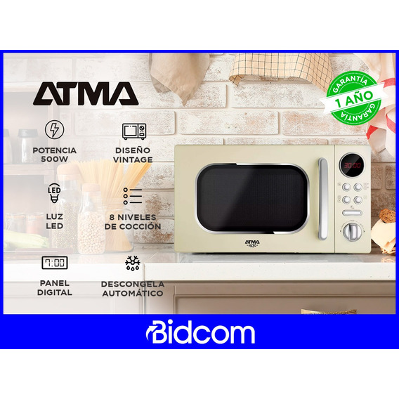 Microondas Digital Vintage Atma 20lts Display Blanco Bidcom