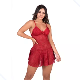 Camisola Sensual Erótica Renda Curta Com Calcinha Fio Sexy