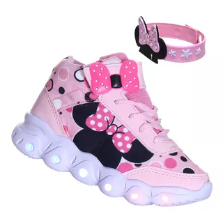 Kit Laço Tenis Bota De Led Luz Pisca Rosa + Pulseira