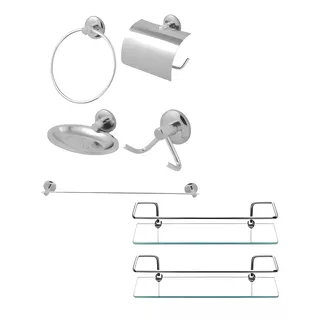 Kit Acessórios Banheiro Inox Lavabo Conjunto Porta Shampoo