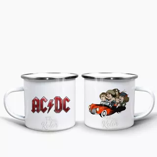 Mug Peltre Pocillo Banda De Rock Ac/dc Blanco Esmaltado