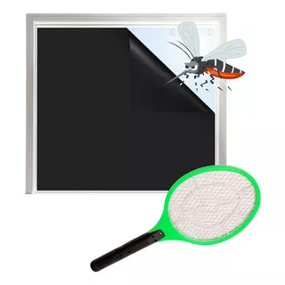 Kit Raquete Elétrica Mata Mosquitos + Cortina Anti Dengue M