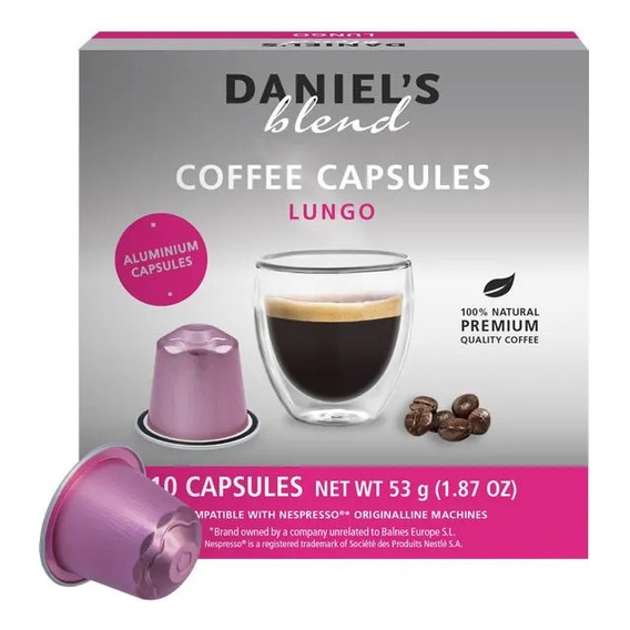 Nuevo! 10 Capsulas Lungo Daniels Blend Nespresso Aluminio