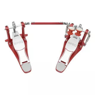 Pedal Duplo X-pro Action Colors Vermelho Para Bumbo Bateria