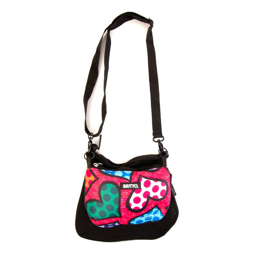 Crossbody Original Romero Britto Heart Acabado de los herrajes Niquel Color Multicolor Color de la correa de hombro Negro Diseño de la tela Corazón