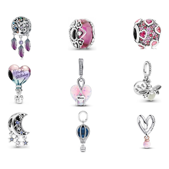 6 Charms De Plata S925 Y Zirconias Para Pulseras De Dijes