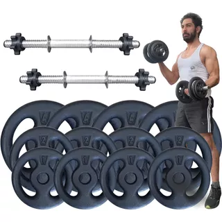 Kit 28kg Com Barras E Anilhas P/ Musculação - Fitness Prado