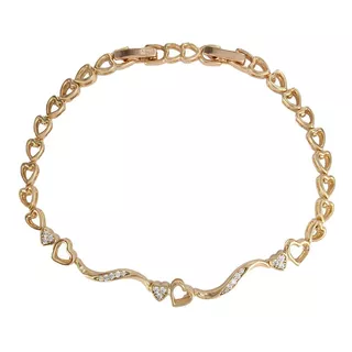 Pulsera Para Dama Con Corazones Diamantado Dorada Amor 