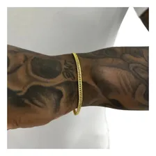 Pulseira Masculina Banhada A Ouro 24k +acompanha Certificado Dourado 21 Cm 3 Mm