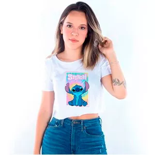 Camiseta Cropped Lilo Stitch Tie Dye