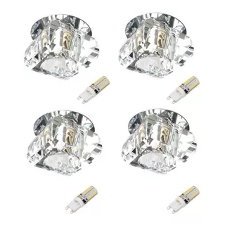 4 Spot Cristal K9 Embutir G9 Gesso Quarto Ac661 + Led 3w G9