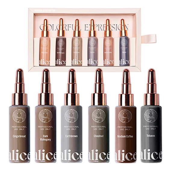 Set De Cejas Alice Cosmetics 6 Pigmentos Microblading 15ml