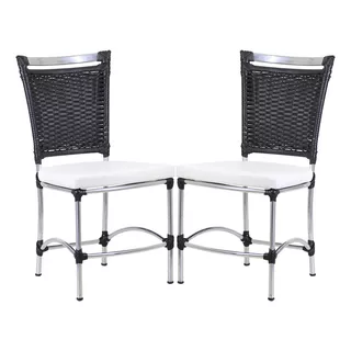 2 Cadeiras Jk Em Alumínio E Fibra Sintética Cozinha Trama Cor Preto