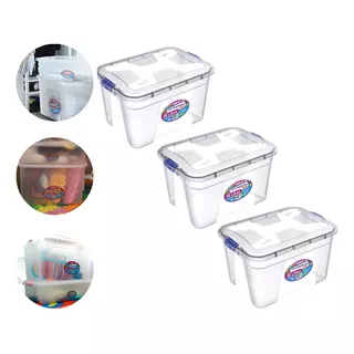 Caixas Organizadoras Transparente 56 Litros Kit Com 3 Caixas Liso