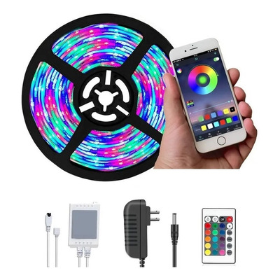 Cinta Luces Led Tira Rgb 5m Bluetooth C/ Transformador 