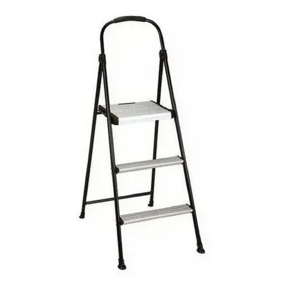 Escalera Cosco Plegable De Acero 3 Escalones Antiderrapante Negro