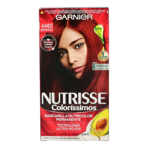 Kit Tinte Garnier  Nutrisse coloríssimos Mascarilla nutricolor permanente tono 4460 borgoña para cabello