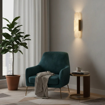 Aplique Moderno Aura Alabastro 2xe27 Bronce Beige
