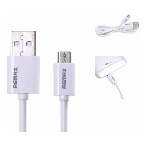 Cable Datos Usb A Micro Usb 1 Metro Remax Calidad Superior Color Blanco