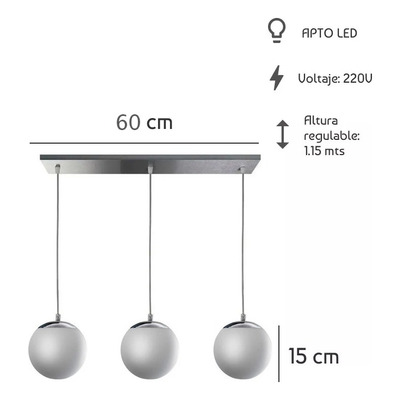 Colgante 3 Luces Globo Opal 15cm Deco Moderno Apto Led E27 