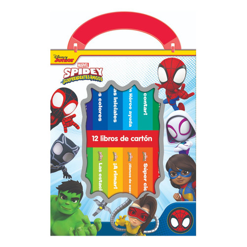 Disney Jr. - Marvel: Spidey y sus Sorprendentes Amigos - Mi Primera Biblioteca - 12 Libros de Carton - PI Kids
