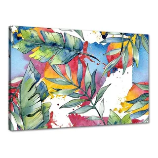 Tela Canvas Folhagem Folhas Tropicais 120x80 Horizontal 156 Cor Multicolorido Cor Da Armação Marrom