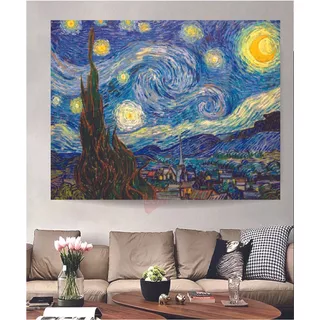 Cuadro Noche Estrellada Van Gogh 90x60 Canvas Crt7