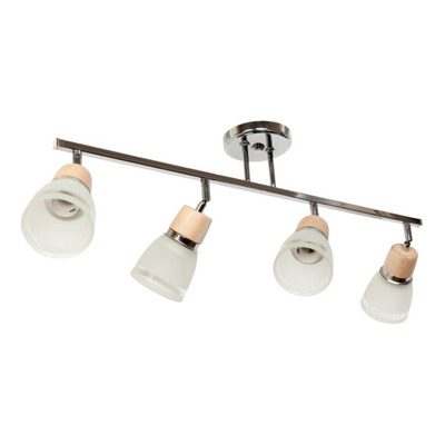 Plafon Barral 5 Luces Coq Cromo Madera Apto Led Deco Moderno