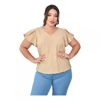 Remera Blusa Brillo Lurex Cuello V Manga Volado Talle Grande