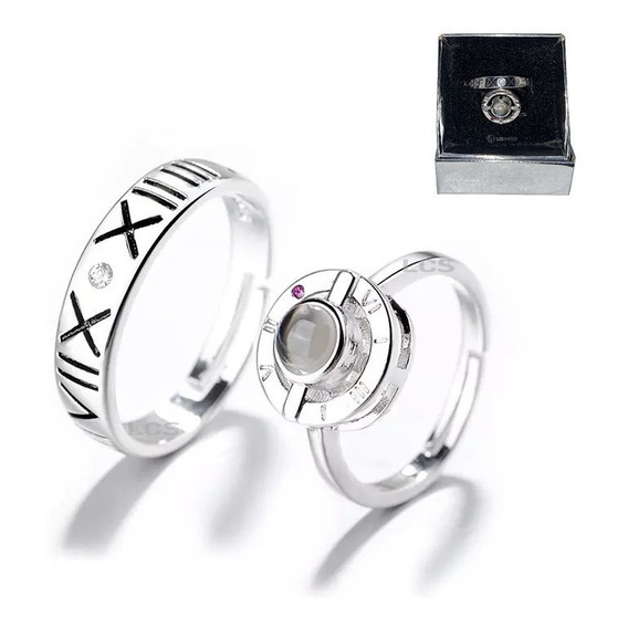 Anillo Te Amo 100 Idiomas Redondo Set X2 + Estuche Regalo