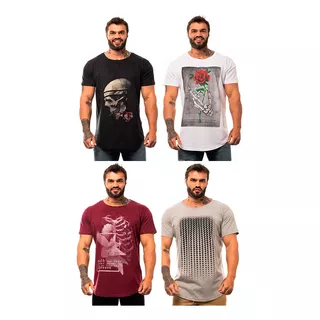 Kit 4 Camisetas Longline Mxd Conceito Premium Slim
