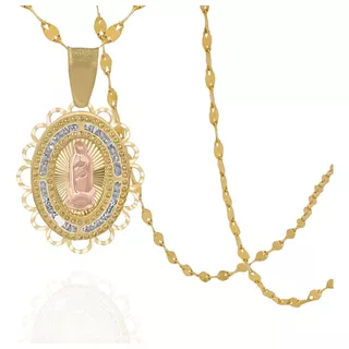 Medalla Virgen De Guadalupe Rosa Con Cadena 50cm De Oro 10k 